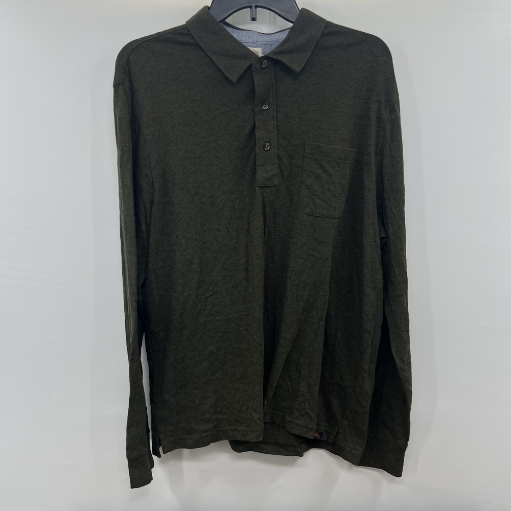 Faherty Long-Sleeve Luxe Heathered Polo Mens L 1/4 Button Olive Green Pocket EUC - Picture 2 of 12